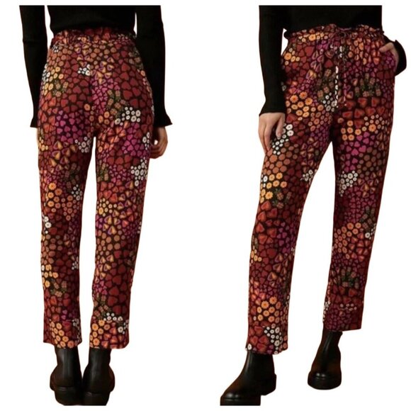 Anthropologie Farm Rio Elodie Multicolor Floral & Hearts Drawstring Pants, Med. - Picture 1 of 6